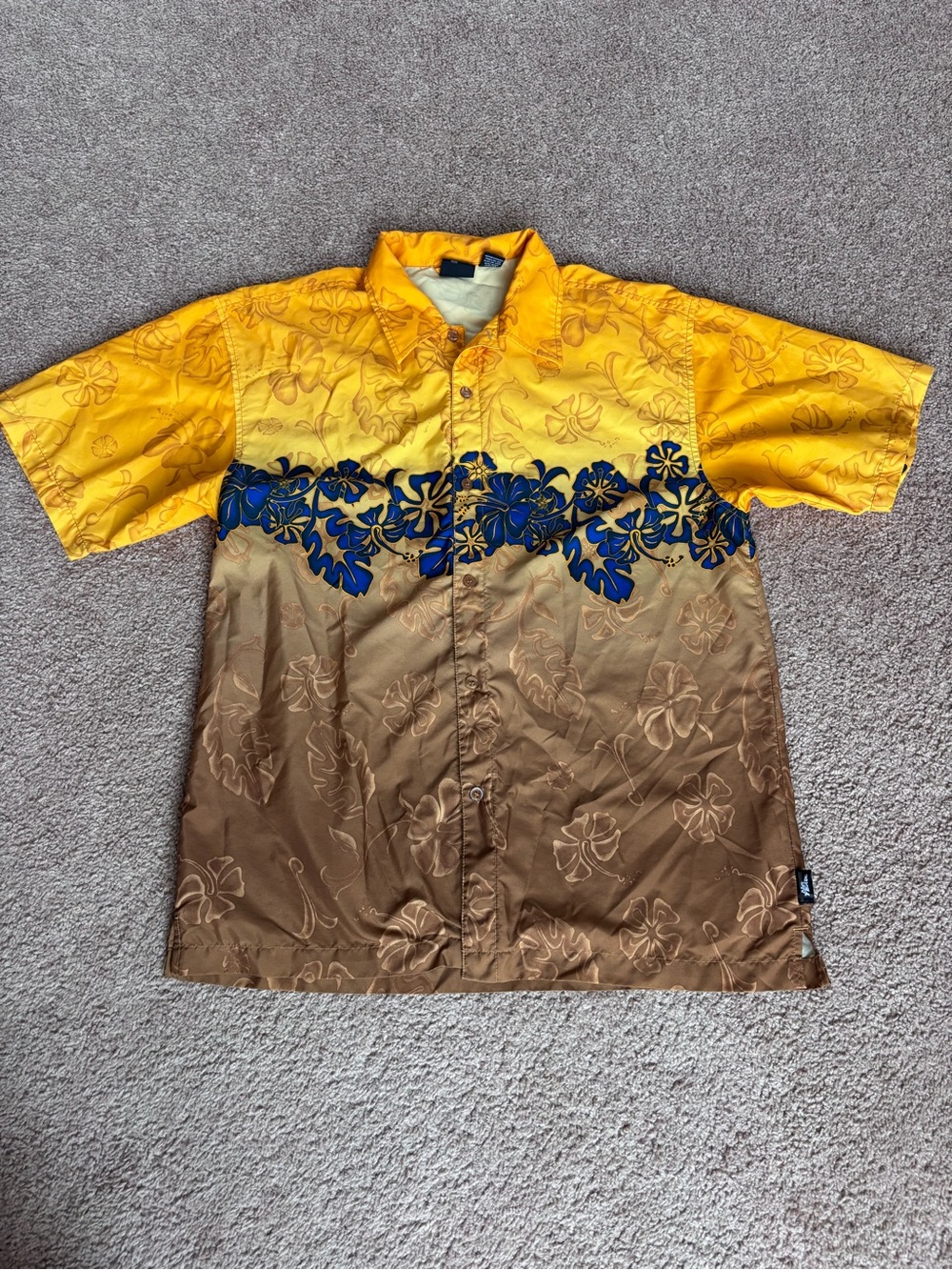 Y2k No Fear floral yellow and brown button shirt